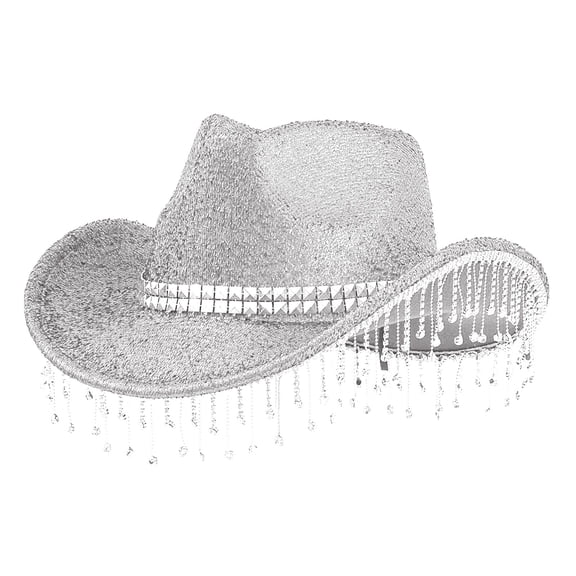 Delayuji Cowboy Hats for Women Cowboy Hat Men Men's and Women's Hats with Sequins and Pendants Tassels Fashionable Cowboy Hats Music One Size Silver