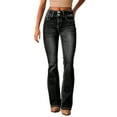 thumbnail image 1 of Delayuji Fleece Lined Jeans Women Women's Trendy Stretchy Flare Jeans Mid Denim Pants L Black, 1 of 6