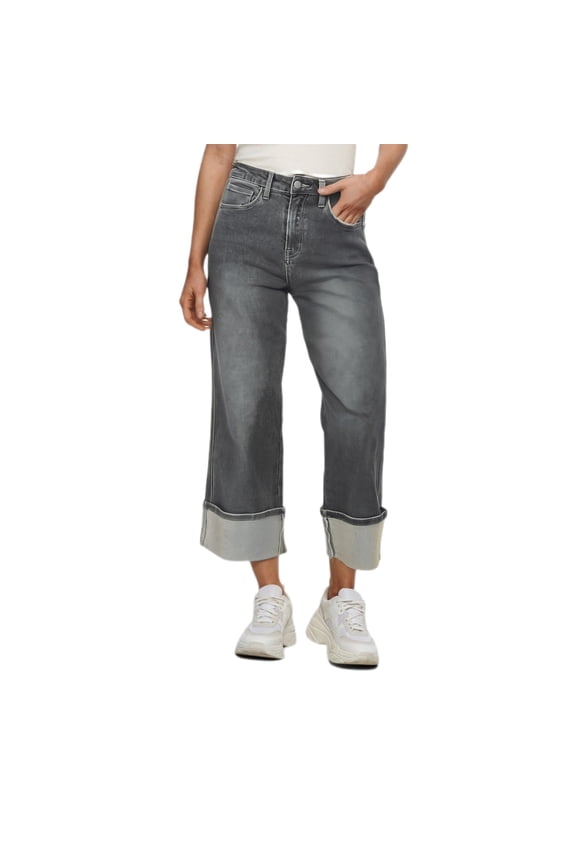 Fleece Lined Jeans Women Womens Baggy Jeans Wide Leg Trendy Casual Mid Cuffed Hem Denim Pants with Pockets Xl Gray