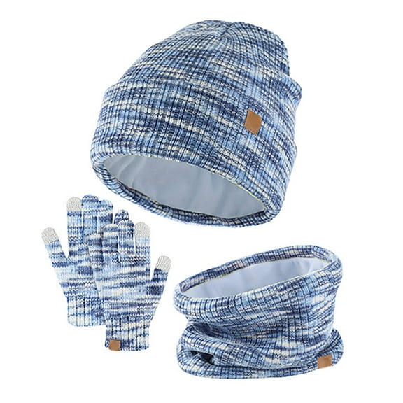 Clearance! Delayuji Hat and Scarf Set for Women Scarf and Gloves Set for Women 3 Pieces Hat Glove Scarf Sets Knitted Toddler Cap Touchscreen Mitten Neck Warmer One Size Blue