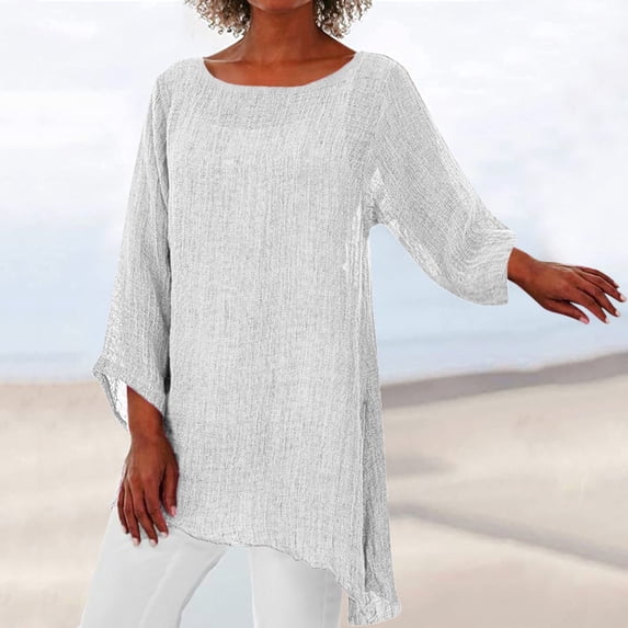 Delayuji Long Sleeve Shirts for Women Plus Size Long Sleeve Irregular Hem Baggy Blouse Shirt Ladies Summer Tunic Tops Womens Long Sleeve T Shirts White Xxxl