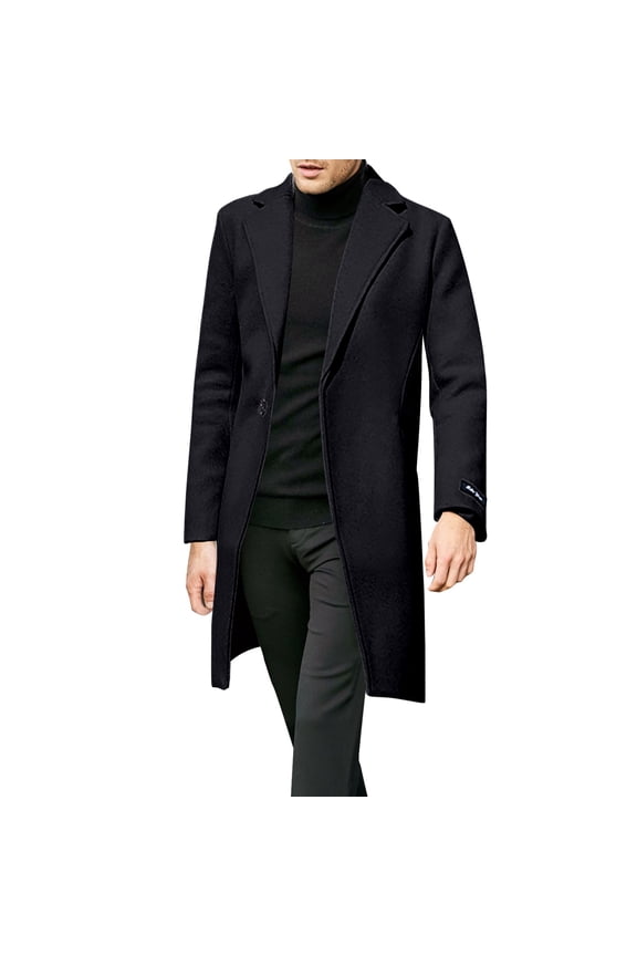 Mens Vests Outerwear Super Fashion Woolen Trench Cmen's British Style Solid Color Long Coat Fashionable Warm Woolen Overcoat Winter Vest for Men Black Xl