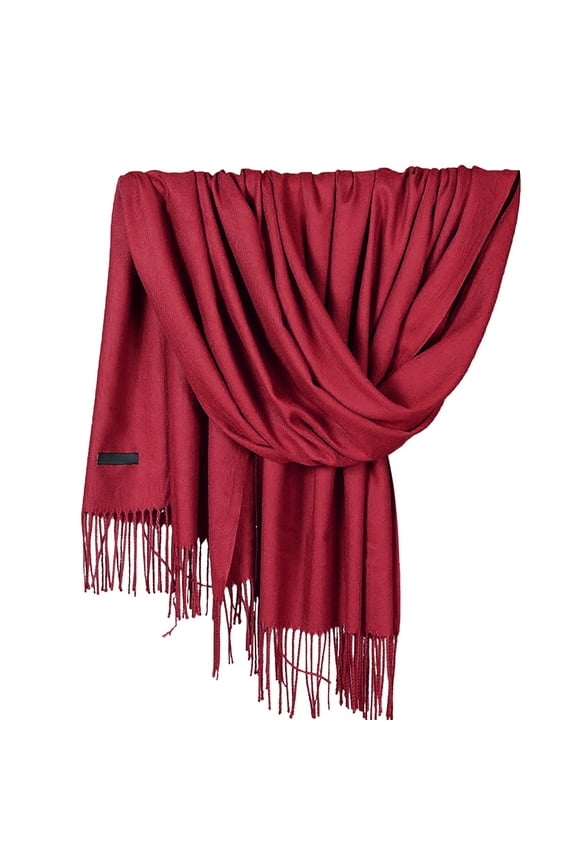 Delayuji Pashmina Scarf for Women Scarf for Women Women Pashmina Scarf Soft Solid Plain Shawl Wrap Fashion Warm Neck with Fringes A Red