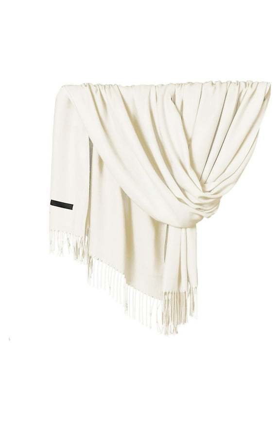 Delayuji Pashmina Scarf for Women Scarf for Women Women Pashmina Scarf Soft Solid Plain Shawl Wrap Fashion Warm Neck with Fringes A White