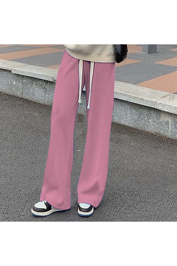 Petite Sweatpants for Women Loose High Waist Pressure Stripes Hundred Folds Wide Slimming Down Drag Straight Leg Casual Pants Fleece Lined Pants Women Pink Xxl