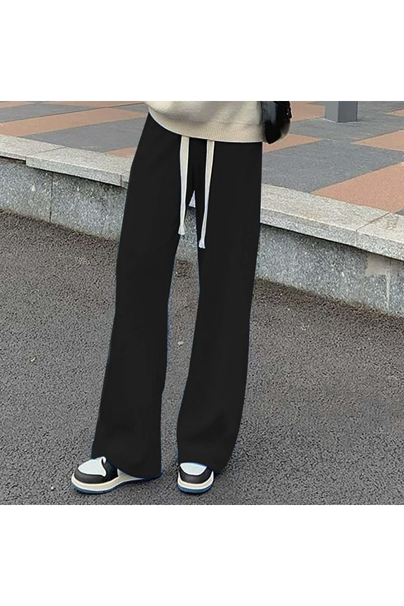 Petite Sweatpants for Women Loose High Waist Pressure Stripes Hundred Folds Wide Slimming Down Drag Straight Leg Casual Pants Fleece Lined Pants Women Black Xxl