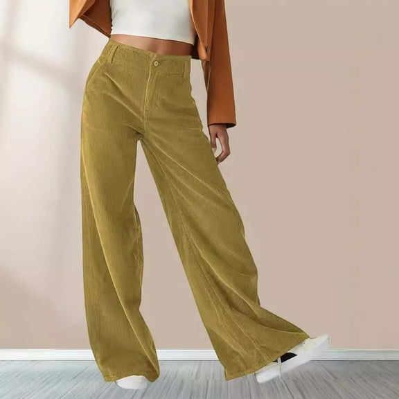 Delayuji Petite Sweatpants for Women Women's 2025 Corduroy Fabric New Drapey High Waist Slim Casual Straight Women's Trousers Fleece Lined Pants Women Yellow L