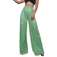 thumbnail image 1 of Clearance! Delayuji Plus Size Jeans Women's High Waisted Sequin Loose Drape Wide Leg Pants Fashion Casual Pants Plus Size Yoga Pants for Women Green S, 1 of 5