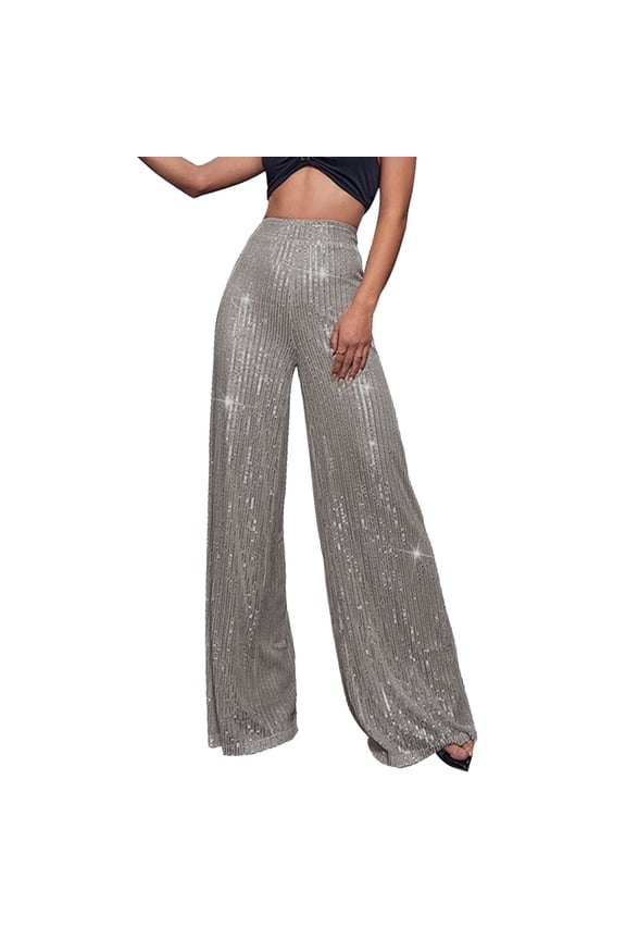 Plus Size Jeans Women's High Waisted Sequin Loose Drape Wide Leg Pants Fashion Casual Pants Plus Size Yoga Pants for Women Gray S