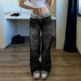 thumbnail image 1 of Delayuji Plus Size Snow Pants for Women Low Waist Trouser Casual 90S Print Vintage Straight Leg Flare Trousers Loose Streetwear Jeans Plus Size Womens Clothing Black L, 1 of 5