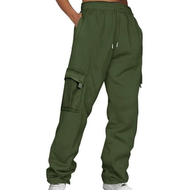 Clearance! Delayuji Plus Size Snow Pants for Women Ladies' Solid Drawstring Elastic Waist Pocket Pants Slacks Plus Size Womens Clothing Green L