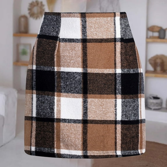 Clearance! Delayuji Sequin Shorts for Women Mini Skirts 2025 Fall Winter Wool High Waisted Bodycon Plaid Pencil Skirts Casual Trendy A Line Stretch Skirt Athletic Shorts Brown Xl
