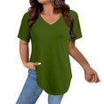 thumbnail image 1 of Clearance! Delayuji Short Sleeve Shirts for Women Short Sleeve Tops for Women Womens T Shirts V Neck Summer Short/Long Sleeve Cotton Tops Tees Xxxxxl Green, 1 of 5