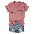 thumbnail image 1 of Clearance! Delayuji Short Sleeve Shirts for Women Summer V Neck Short Sleeved Life Is Better with My Boys Alphabet T Shirt M Black, 1 of 8