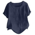 thumbnail image 1 of Clearance! Delayuji Short Sleeve Shirts for Women Women's Linen Literary and Retro Style Thin Round Neck Short Sleeved T Shirt Top M Blue, 1 of 3