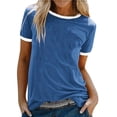 thumbnail image 1 of Clearance! Delayuji Short Sleeve Shirts for Women Womens Crew Neck Tops Contrast Binding Short Sleeve T Shirt Summer Tee Xl Blue, 1 of 8