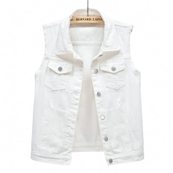 Clearance! Delayuji Slim-Fit Camisole Multi Color Denim Vest Female Short Spring and Summer Slim Thin Burlap Shoulders Broken Holes Vest Jacket Womens Tees and Tanks White Xxxxxxl