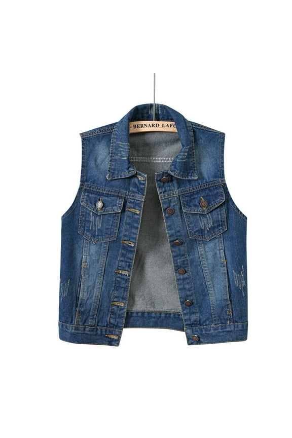 Slim-Fit Camisole Multi Color Denim Vest Female Short Spring and Summer Slim Thin Burlap Shoulders Broken Holes Vest Jacket Womens Tees and Tanks Blue M