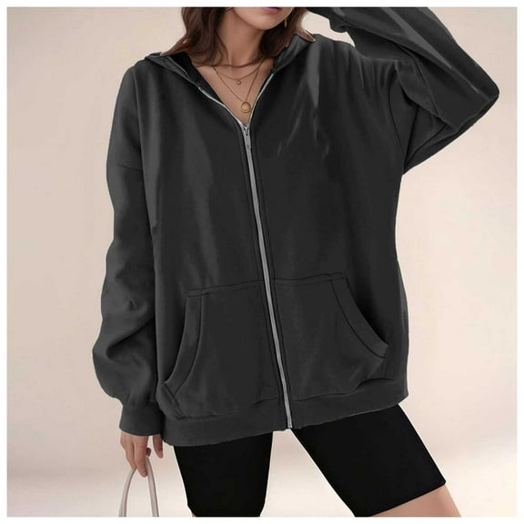 Delayuji Sweatshirts for Women 2025 Fall Zipper Long Sleeve Hoodie Hooded Sweatshirt Top Outdoor Sweatshirt Shirt Womens Plus Size Sweatshirts Gray M