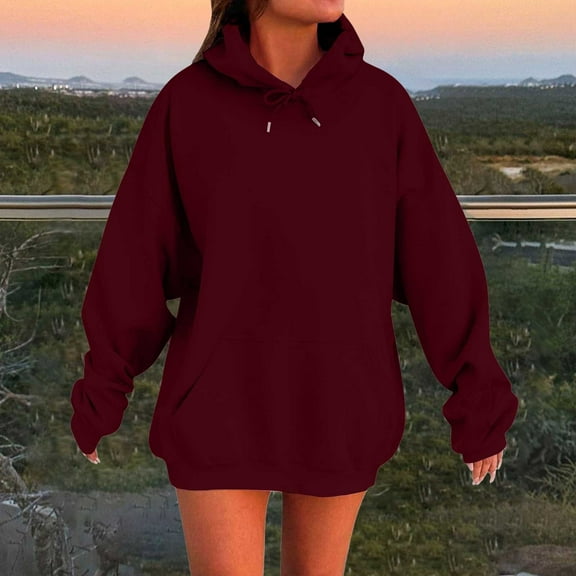 Delayuji Sweatshirts for Women 2025 Oversized Hoodies Winter Cotton Sweatshirts Pullover 2025 Fashion Tops Trendy Outfits Womens Plus Size Sweatshirts Red L