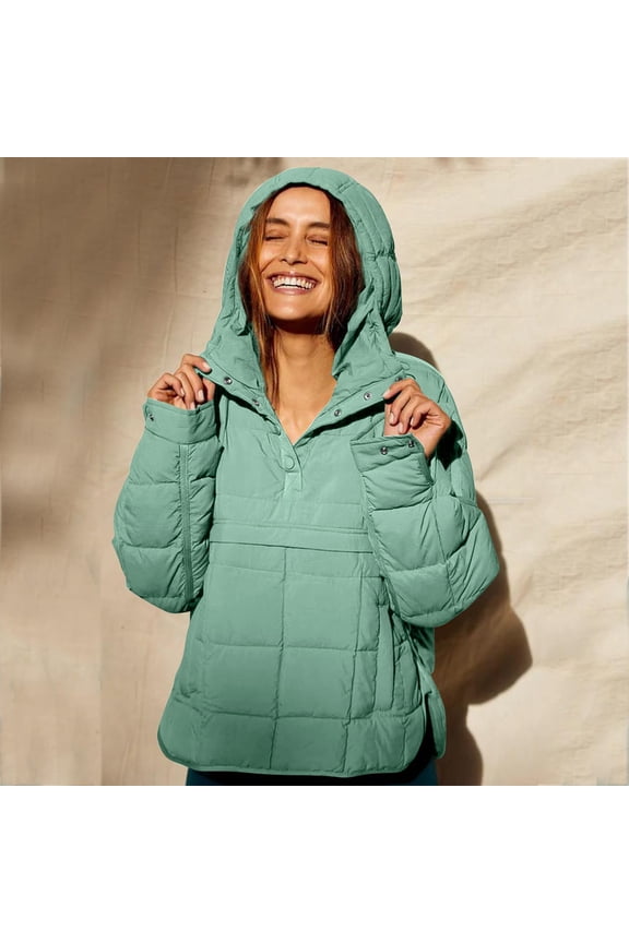 Clothing 2025 Delayuji Sweatshirts for Women 2025 Quilted Pullover Puffer Jacket Oversized Hooded Coats Winter Warm Outwear with Pocket Womens Plus Size Sweatshirts Green Xxxl