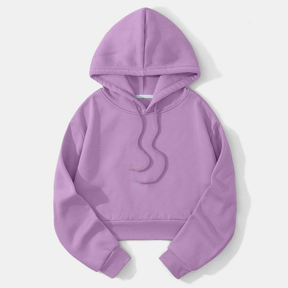 Clothing! Delayuji Sweatshirts for Women 2025 Solid Color Hooded Pullover Comfortable Hoodie Women Loose Long Sleeve Wear Womens Plus Size Sweatshirts Purple L