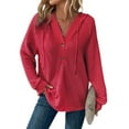 thumbnail image 1 of Clothing 2025 Delayuji Sweatshirts for Women 2025 Tops Pullover Casual Button Autumn Solid Winter Drawstring Hoodie Blouse Womens Plus Size Sweatshirts Red S, 1 of 5