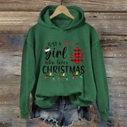 Clothing 2025 Delayuji Sweatshirts for Women 2025 Women's Just A Girl Who Loves Letter Printed Hoodie Crewneck Hoodie Womens Plus Size Sweatshirts Green L