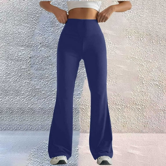 Delayuji Tall Yoga Pants for Women Long 2025 Stretch High Waist Leggings Regular Solid Flared Pants Active Workout Yoga Pants Trousers Womens Yoga Pants Blue S