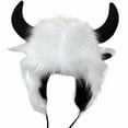 thumbnail image 1 of Clearance! Delayuji Snow Hats for Women Winter Hats for Women Buffalo Hat with Horns Furry Earmuff Winter Hats Buffalo Face Fluffy Ear Headwear Earflap Hat One Size White, 1 of 7