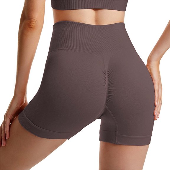 Delayuji Women's Athletic Shorts Workout Yoga Shorts for Women 5 Inches Spandex High Waisted Soft Biker Shorts Women Dance Volleyball Booty Running Gym Shorts Women Coffee M