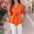 thumbnail image 1 of Clothing Delayuji Women's Sweatshirts Shirts for Women Women's Peplum Tunic Top Bell Sleeve V Neck Ruffle Hem Tie Front Elegant Shirt Blouses L Orange, 1 of 9