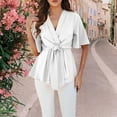 thumbnail image 1 of Clothing Delayuji Women's Sweatshirts Shirts for Women Women's Peplum Tunic Top Bell Sleeve V Neck Ruffle Hem Tie Front Elegant Shirt Blouses M White, 1 of 9