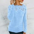 thumbnail image 1 of Clearance! Delayuji Pullover Sweaters for Women Floral Lace Patchwork Knit Crewneck Lace Patchwork Long Casual Knit Pullover Tops Sweater Dresses for Women 2025 Blue S, 1 of 6