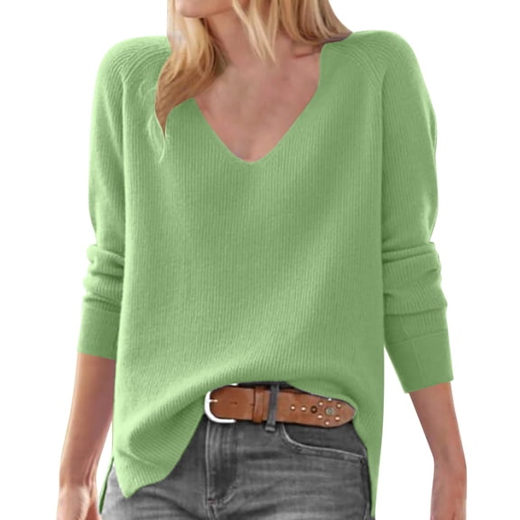 Clothing 2025 Delayuji Womens Pullover Sweaters Stylish New Loose Slimming V Neck Bat Sleeve Pullover Sweater Pullover Sweaters for Women Green L