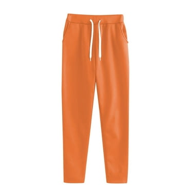 Clearance! Delayuji Womens Sweatpants Autumn and Winter Fashion Plus Size Casual Sports Pants Fleece Lined Pants Women Orange Xxl