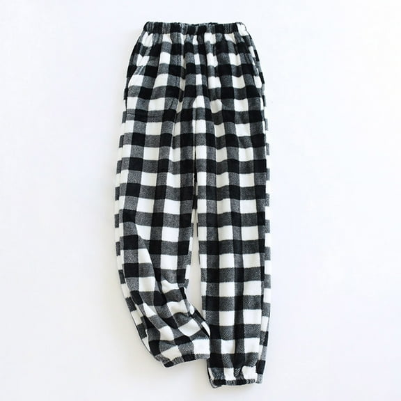 Delayuji Womens Sweatpants Flannel Pajama Pants Casual Pj Pants Winter Fuzzy Pajama Pants Cute Pants with Pockets Fleece Lined Pants Women Black M