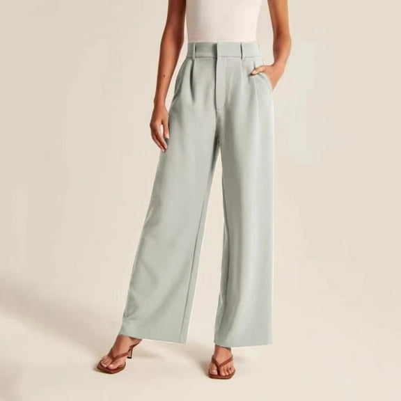 Clearance! Delayuji Womens Sweatpants Wide Leg Pants for Work Business Casual High Waisted Dress Pants Flowy Trousers Office Fleece Lined Pants Women Green Xxl