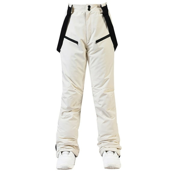 Clearance! Delayuji Womens Thermal Underwear Insulated Bib Overalls Solid Color Suspenders Trousers Thermal Underwear for Women Beige M