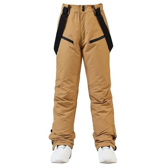 Delayuji Womens Thermal Underwear Insulated Bib Overalls Solid Color Suspenders Trousers Thermal Underwear for Women Brown Xxxl