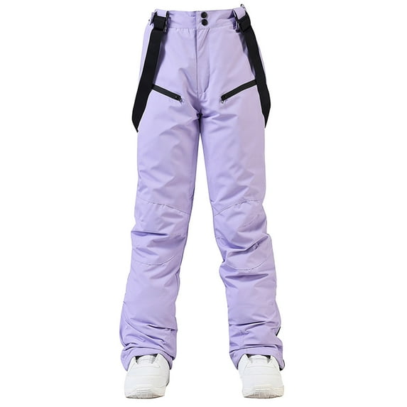Delayuji Womens Thermal Underwear Insulated Bib Overalls Solid Color Suspenders Trousers Thermal Underwear for Women Purple L