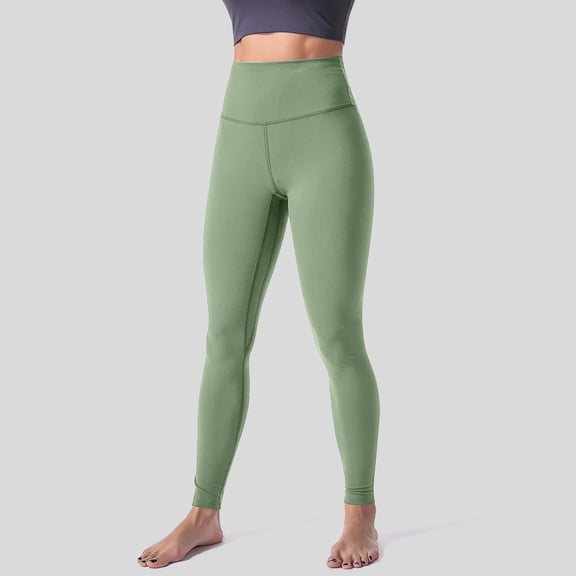 Delayuji Fleece Lined Yoga Pants Women's Solid Color Fashionable Casual Sports Hip Lifting High Elastic Tight Yoga Pants Womens Yoga Pants Green M