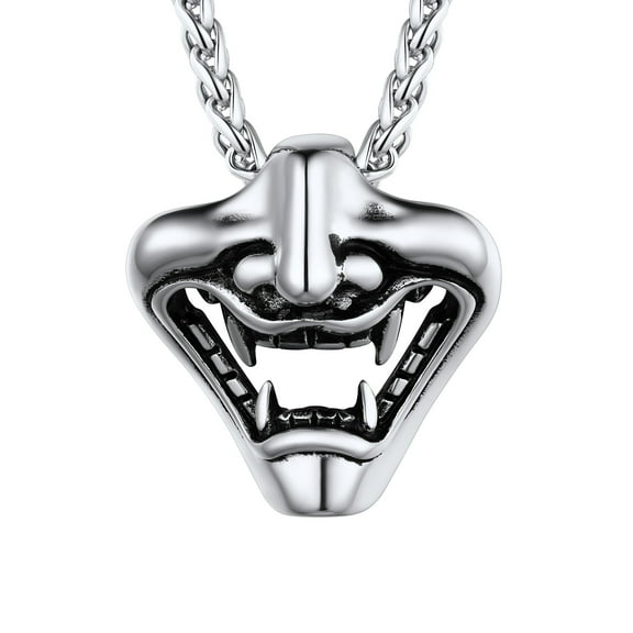 [Clearance]Demon Clown Punk Pendant Necklace Stainless Steel Chain for Men Silver/Gold/Black Plated Gothic Halloween Jewelry