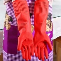 Clearance! Denhf 1 Pairs Long Rubber Gloves, Reusable Washing Dishes, Non-slip Thick Cleaning Gloves for Kitchen, Bathroom, and Household, Dishwashing Gloves, Latex Living Wash Gloves, 15 Inch, Red