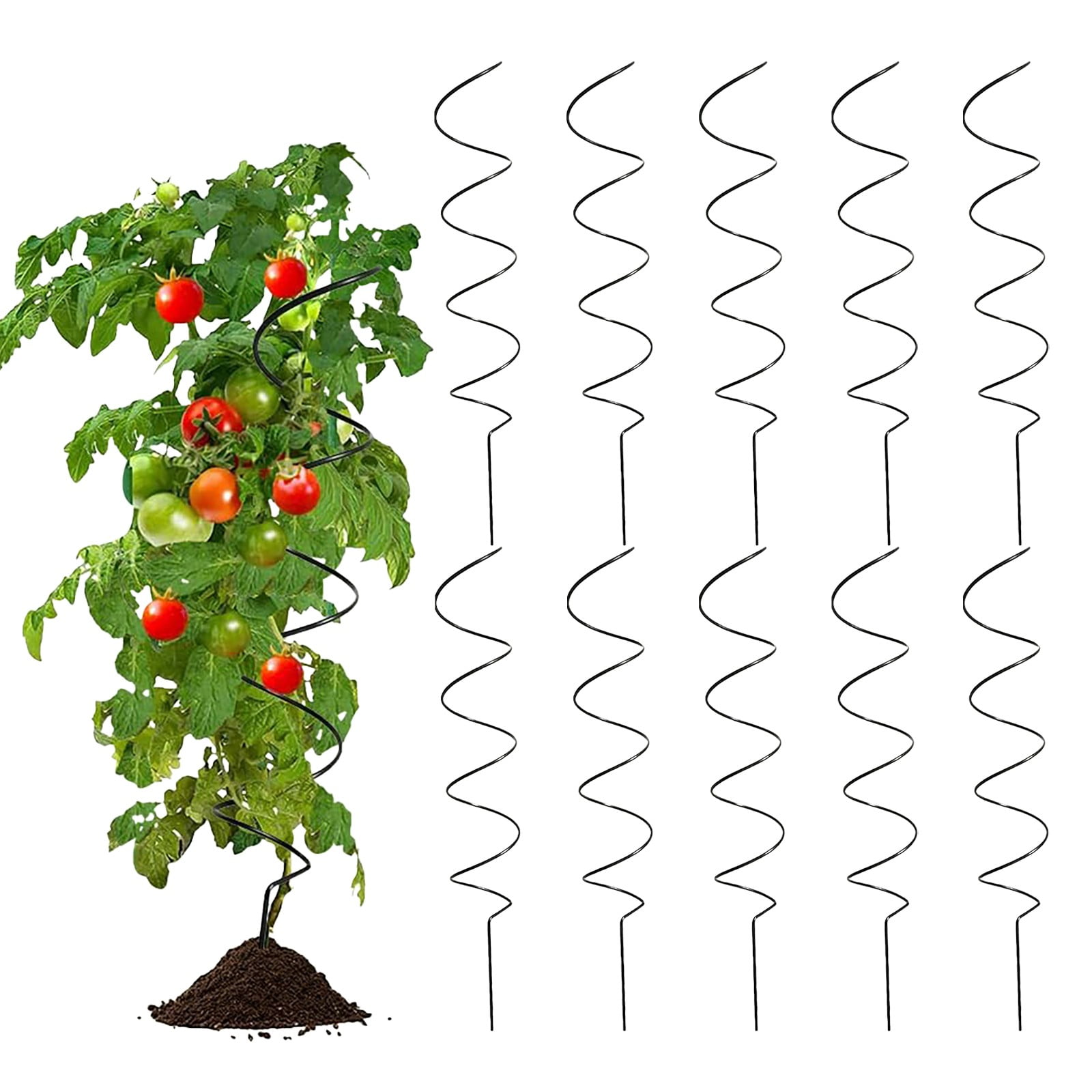 Clearance! Denhf 10Pcs Plant Support Stakes, Windproof Tomato Twist Stake, Climbing Frame for Plants, Plant Supports Frame for Tomato Rose Vine, Tomato Spiral Stakes, Spiral Trellis, 16.9 Inch, Black
