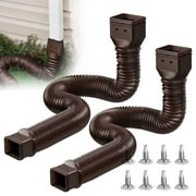 Clearance! Denhf 2Pcs Flexible Downspout Extension, Rain Gutter Diverter, Gutter Downspout Extensions for Downspout, Drain Pipe Extender for Outside, Extendable from 2.1ft to 4.6ft, Brown