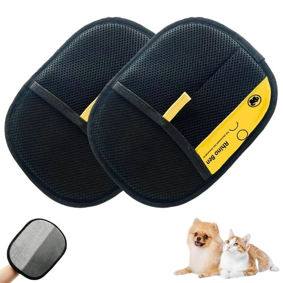 Clearance! Denhf 2Pcs Pet Hair Remover Glove, Reusable Double Sided Pet Grooming Gloves, Multi-purpose Static Removal Gloves for Dogs Cats Horses Hair, Dog and Cat Washing Gloves, Black
