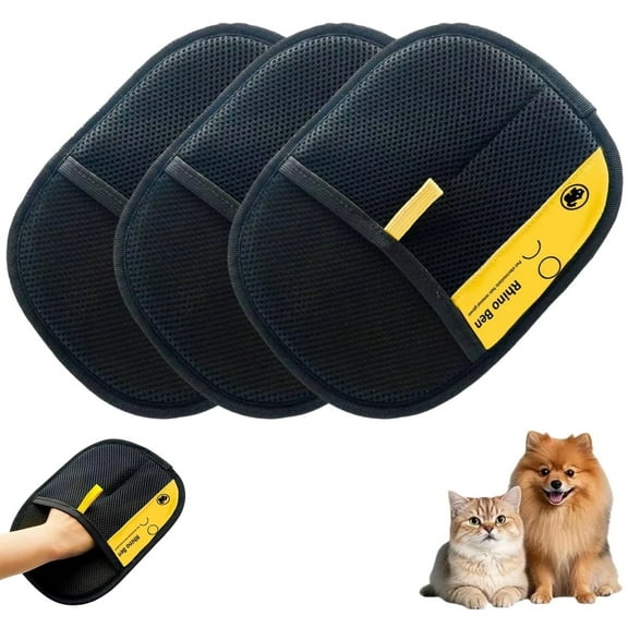 Clearance! Denhf 3Pcs Cat Grooming Glove, Reusable Double Sided Pet Hair Remover Glove, Multi-purpose Pet Hair Static Removal Gloves for Carpets, Couch, Bed, and Clothes, Dog Washing Gloves, Black