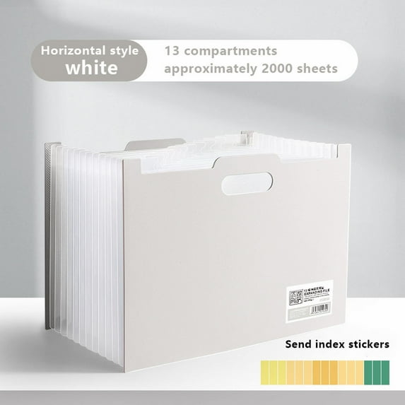 Clearance! Denhf Accordion File Organizer, A4 Letter Size Expanding File Folder with 13 Pockets and Colored Tabs, Folder Organizer for Paper Receipts, Bills, and Taxes, 14.3x5.9x9.3 Inch, White