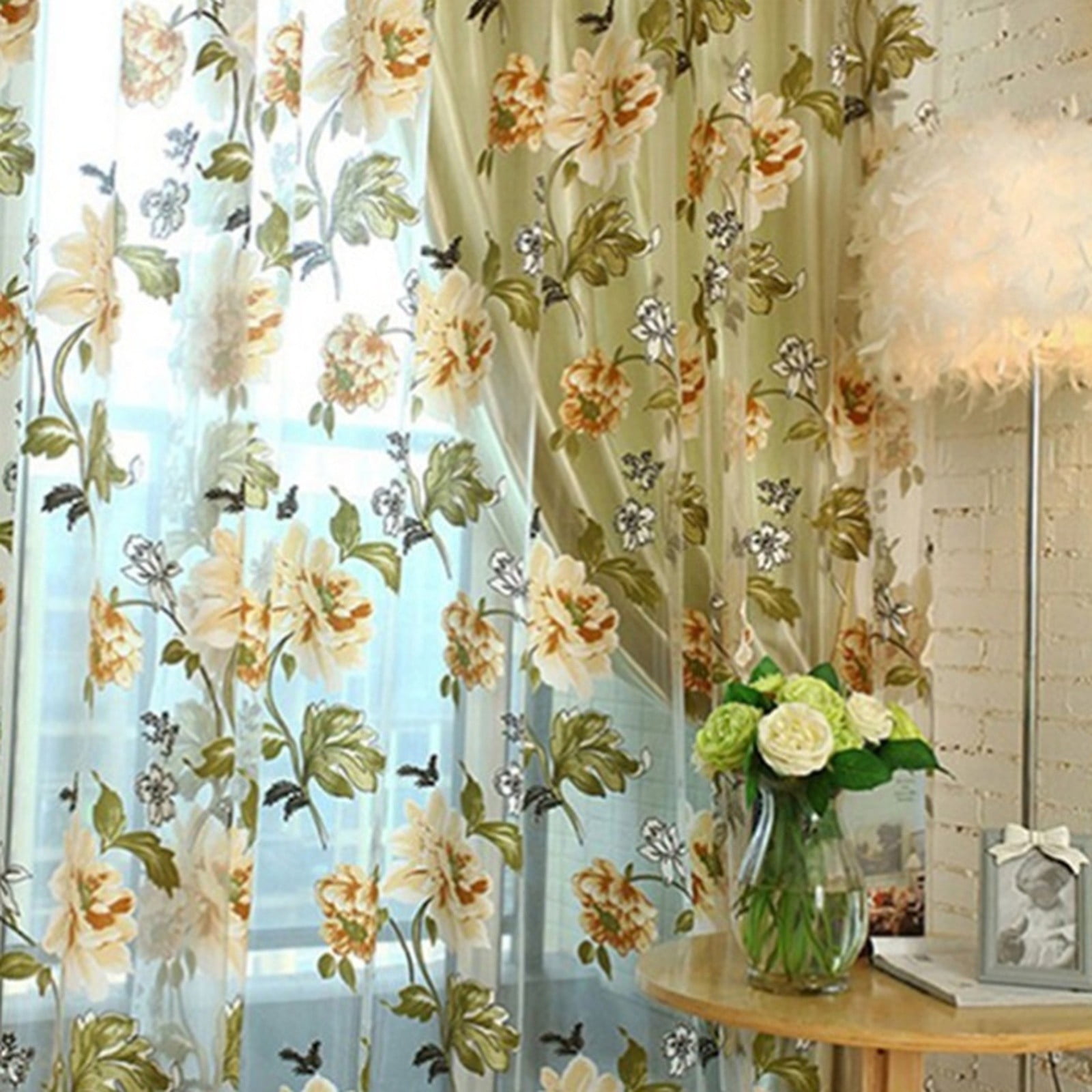 Clearance! Denhf Floral Curtains, Large Sized Peony Floral Curtain for Living Room and Balcony, Natural Chiffon Drapes for Bedroom, Elegant Peony Floral Spring Printed Window Curtain, Sheer Curtains